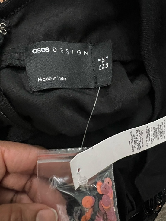 RARE Y2K ASOS design Black Sequin Fringe Maxi Dress with Pink & Rose Accents#A10 - Picture 9 of 16